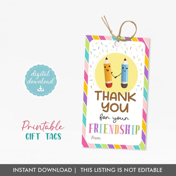 Classmates Tags, Thank you for your Friendship, Instant Download, Printable Gift Tags, Classroom gift tags, thank you tags