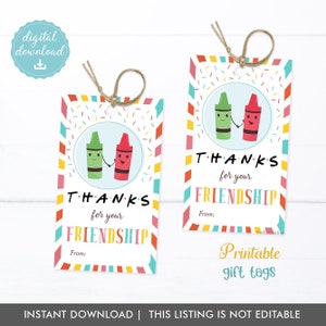 Classmates Tags, Thanks for your Friendship, Instant Download, Printable Gift Tags, Friendship tags Classroom favor tags, thank you tags