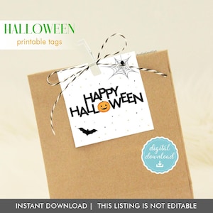 Happy Halloween tag, Instant download, Printable Halloween tags, Halloween treat bag tags, Halloween party favor tags, Pumpkin gift tag
