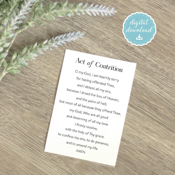 Act of Contrition Printable Prayer card, Instant Download, Prayer for Reconciliation, Catholic Prayer for Confession