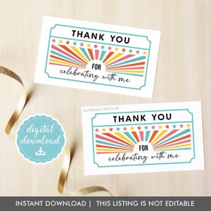 Movie Party printable gift tags, Instant download, Movie Night favor tags, Thank you for celebrating with me, Movie Birthday party tags