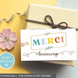 merci beaucoup printable tag, instant download, thank you tag, merci beaucoup favor tag, printable gift tag