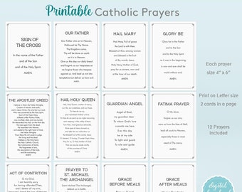 Catholic Prayers card bundle, Instant Download, Printable Catholic Prayers for kids, Our Father Hail Mary Glory Be Grace before after meals