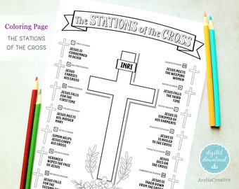 The Stations of the Cross coloring page, Instant Download, Printable Stations of the Cross Lent Season Catholic Prayer kids coloring page