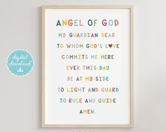 Angel of God Prayer Wall Art, Instant Download, Prayer to Guardian Angel, Catholic Prayer Nursery Printable Wall Art, Guardian Angel Prayer