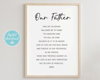 Our Father Prayer Printable Wall Art, Instant Download, The Lord's Prayer, Our Father who art in heaven, Printable Christian Wall Art
