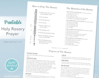 How to pray the Rosary, Instant Download, Printable Holy Rosary Prayer, how to pray Rosary, Rosary Prayer, Prayers of the Rosary