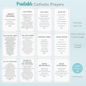 Catholic Prayers card bundle, Instant Download, Printable Catholic Prayers for kids, Our Father Hail Mary Glory Be Grace before after meals