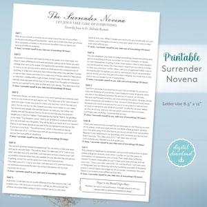 The Surrender Novena printable prayer, Instant Download, Catholic Prayer O Jesus, I surrender myself to you, take care of everything
