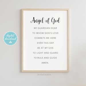 Angel of God Prayer Wall Art, Instant Download, Prayer to Guardian Angel, Catholic Prayer Printable Wall Art, Guardian Angel Prayer
