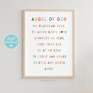 Angel of God Prayer Wall Art, Instant Download, Prayer to Guardian Angel, Catholic Prayer Nursery Printable Wall Art, Guardian Angel Prayer