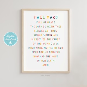 Hail Mary wall art, Instant Download, Catholic Prayer Printable Art, Hail Mary Full of Grace Nursery Printable Wall decor