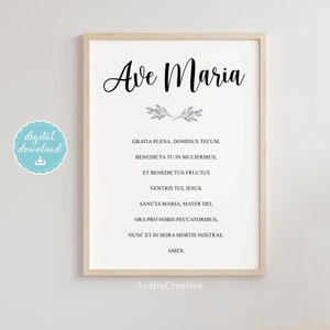 Ave Maria Wall Art, Instant Download, Hail Mary Latin Catholic Prayer, Mother Mary Prayer, Printable Christian Wall Art