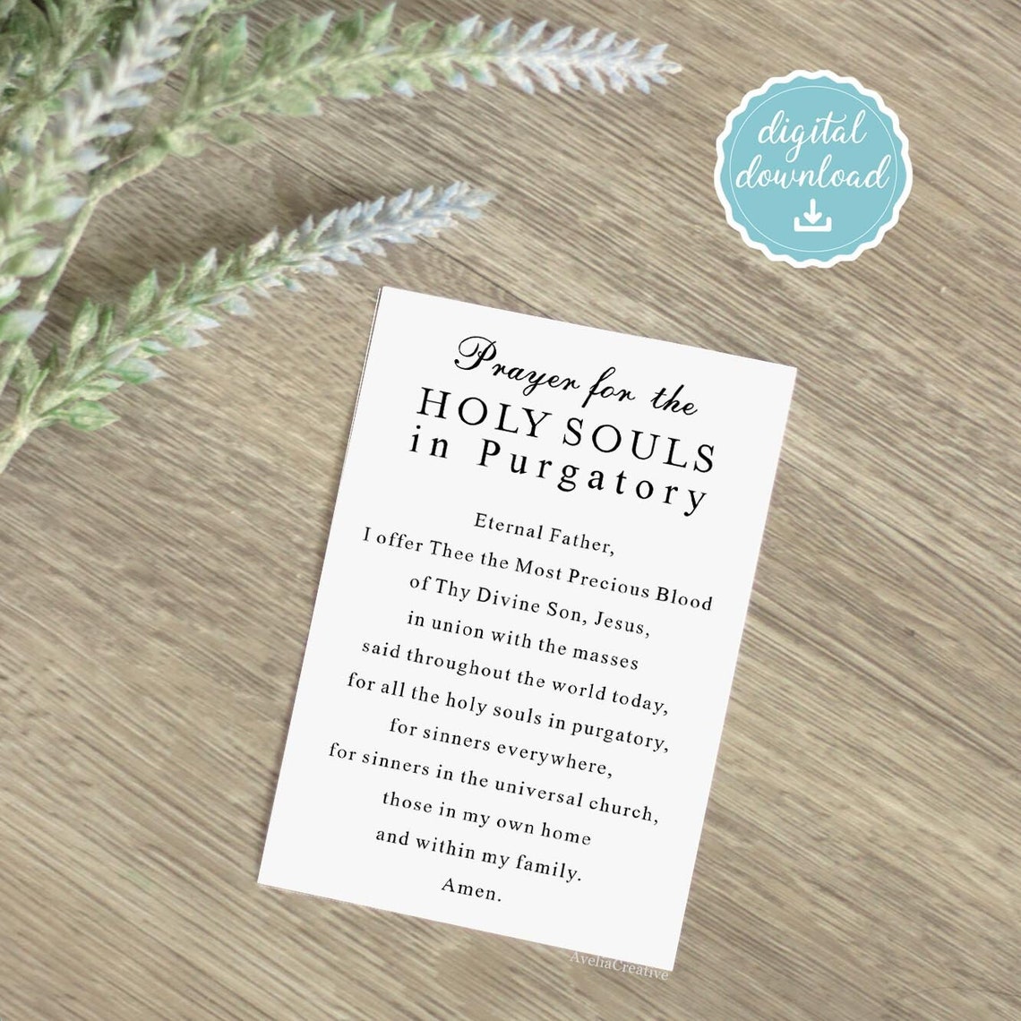 Printable Card Prayer for Holy Souls in Purgatory, Instant Download ...