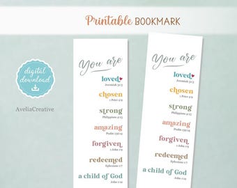 You are loved printable bookmark, Instant Download, Bible verse affirmation bookmark, You are a child of God, you are chosen, you are strong