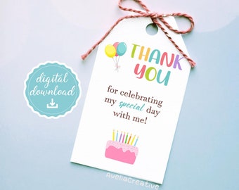 Party Favor Tag, Instant Download, Thank you for celebrating my special day with me, Thank you party tags, Birthday gift tag