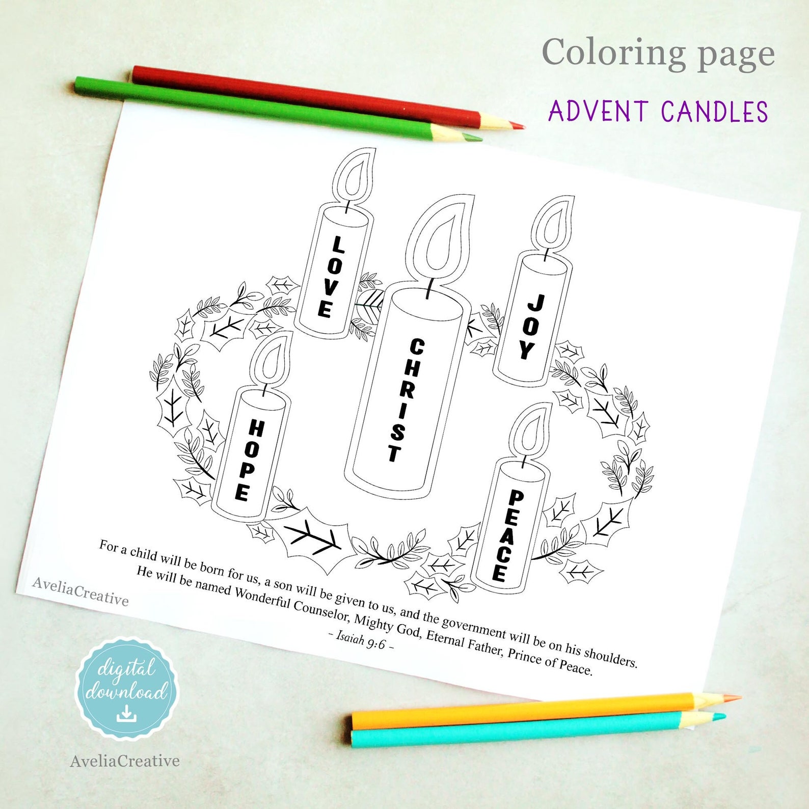 Advent Candles Coloring Page, Instant Download, Printable Advent Wreath ...