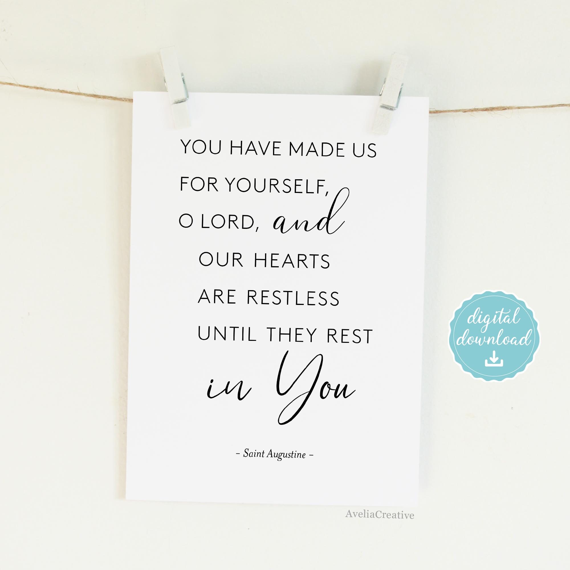 St. Augustine Quote Printable Wall Art, Instant Download, Our Hearts ...