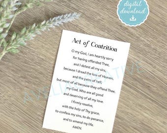 Act of Contrition Printable Prayer card, Instant Download, Prayer for Reconciliation, Catholic Prayer for Confession