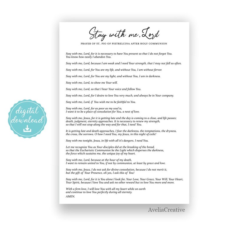 Stay With Me Lord Printable Prayer Card, Instant Download, Prayer Card ...