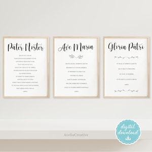 Pater Noster Ave Maria Gloria Patri Prayer Wall Art, Instant Download, Set of 3 Our Father Hail Mary Glory Be in Latin 8x10, 11x14, 16x20