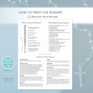 How to pray the Rosary, Instant Download, Rosary printable pdf, printable Catholic Rosary praying guide