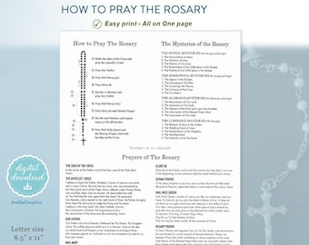 How to pray the Rosary, Instant Download, Rosary printable pdf, printable Catholic Rosary praying guide