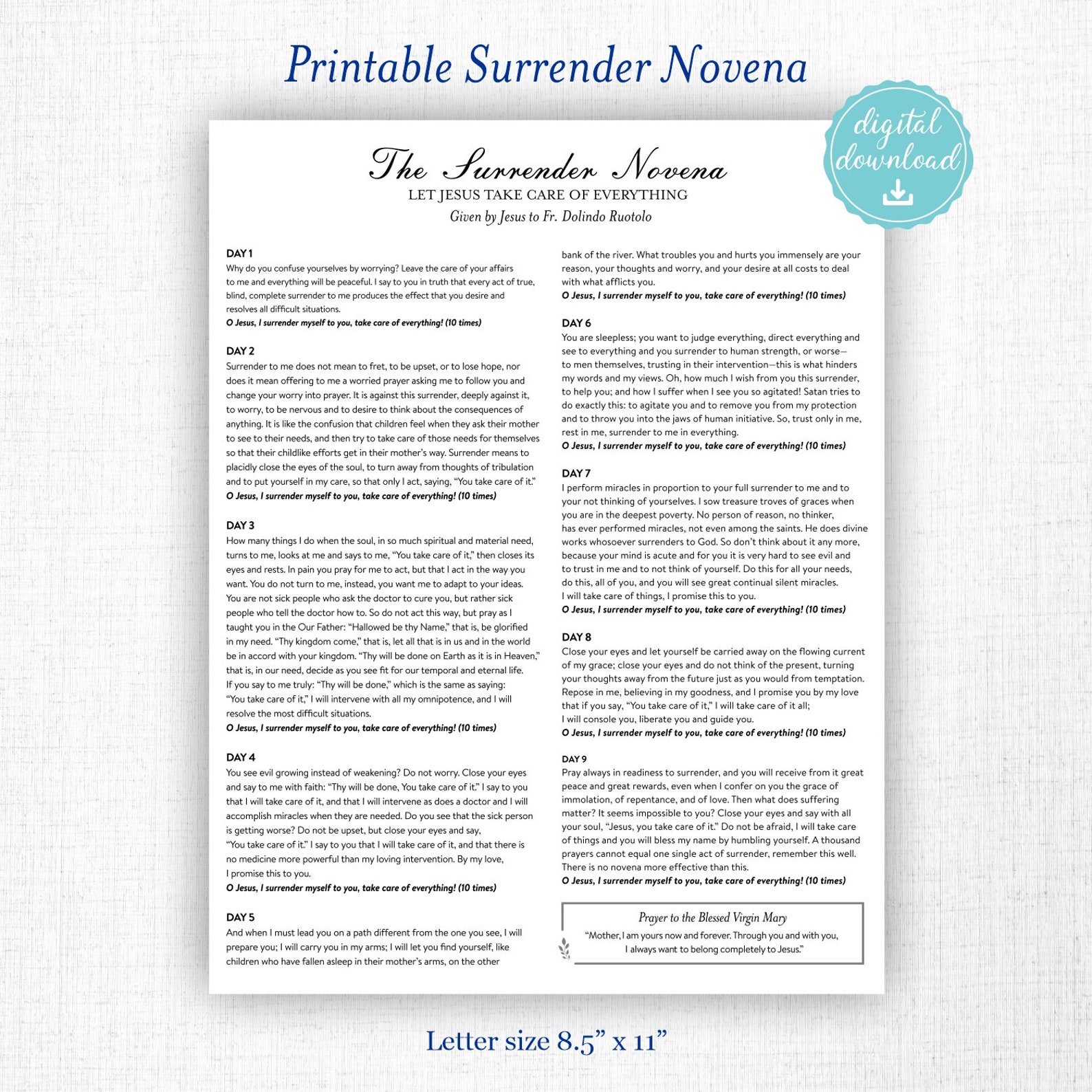 The Surrender Novena Printable Prayer Instant Download Catholic The Surrender Novena Printable Prayer Instant Download Catholic