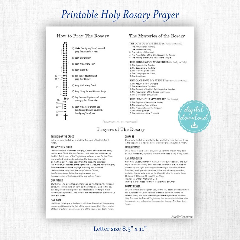 How to Pray the Rosary Instant Download Printable Holy - Etsy Australia