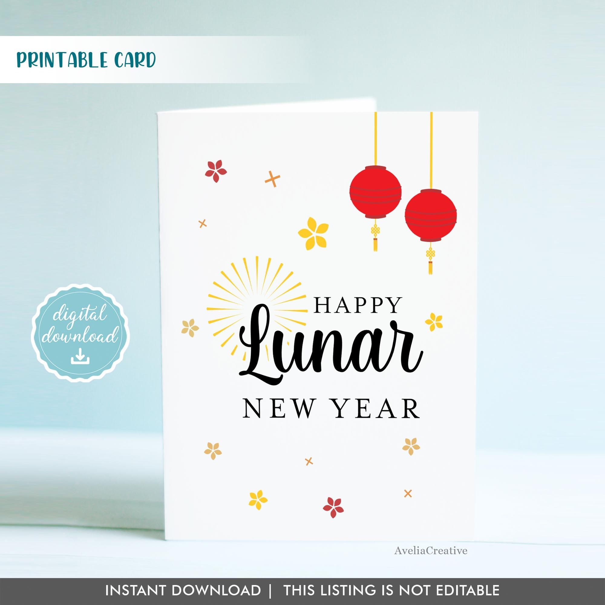 chinese new year printable card, instant download, happy lunar new