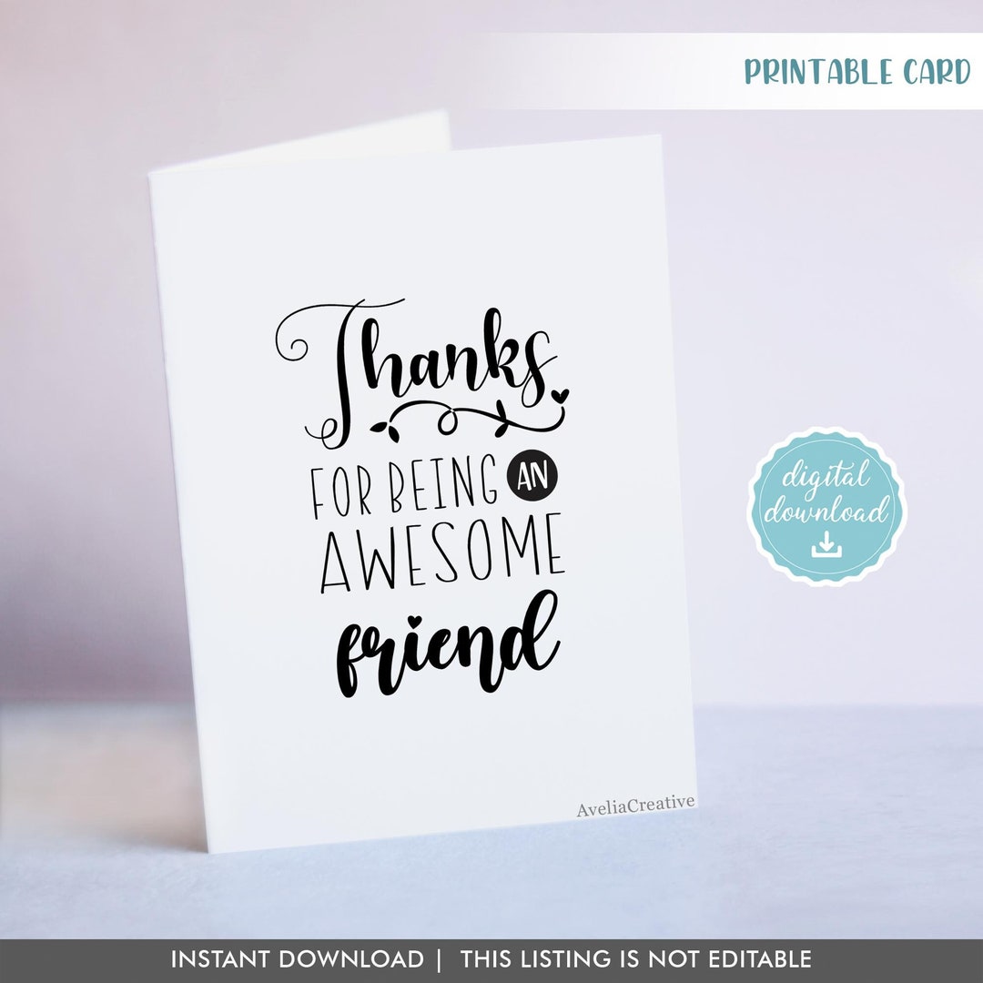 Thanks for Being an Awesome Friend Printable Card, Instant Download ...
