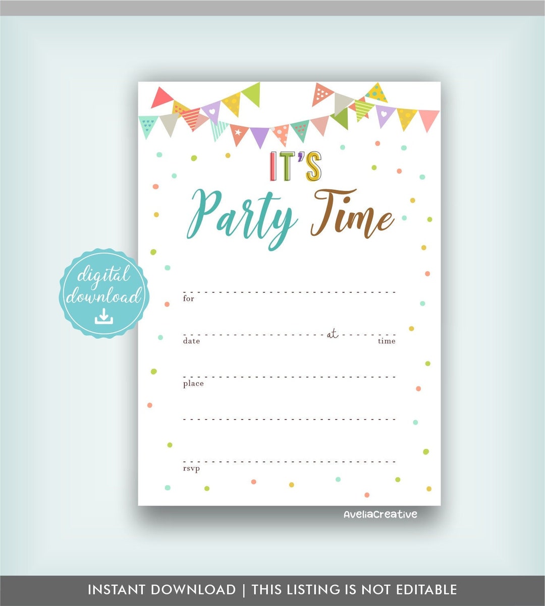 Party Blank Invitation, Instant Download, Fill in Invitation, It's