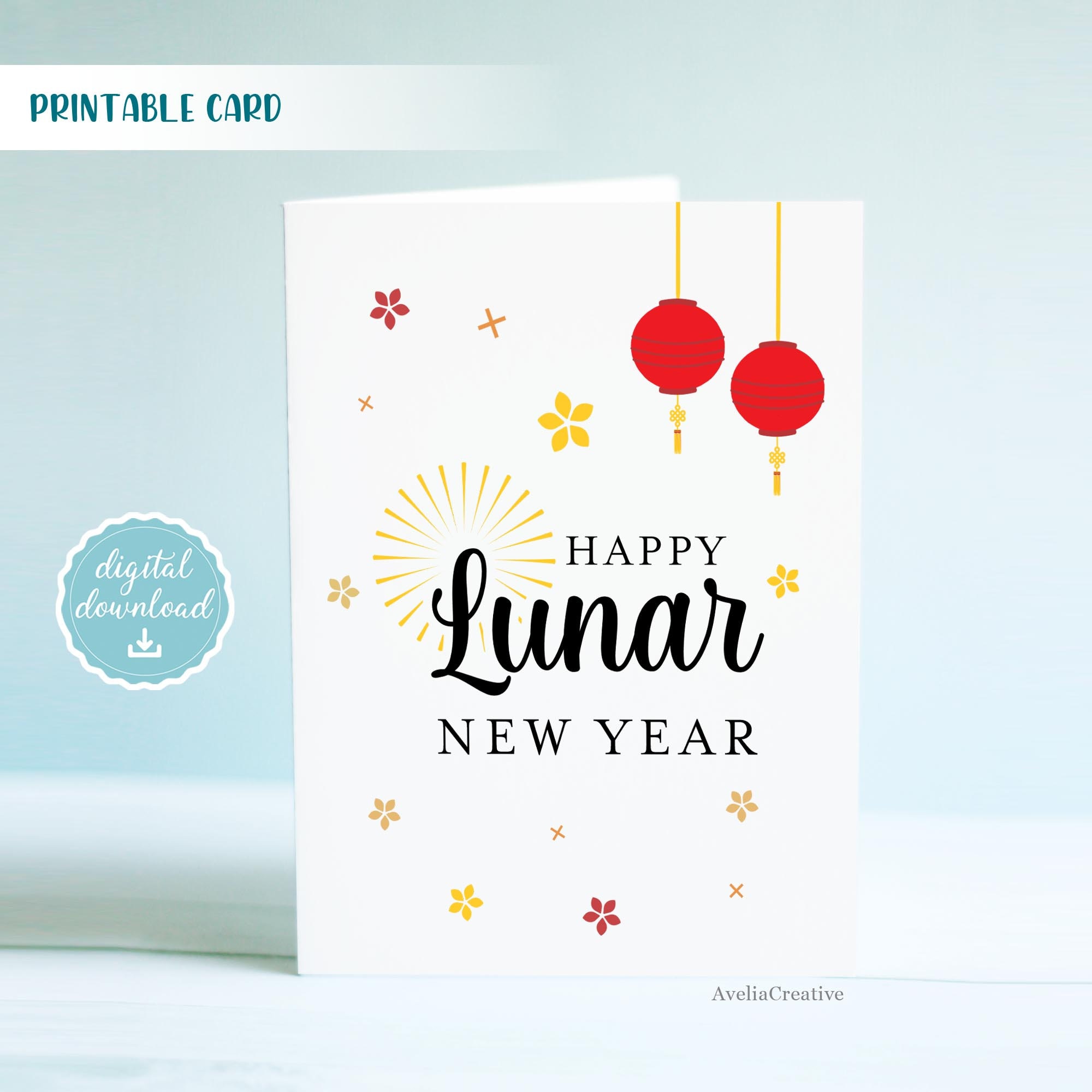 chinese new year printable card, instant download, happy lunar new