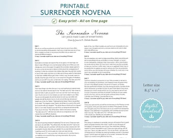 The Surrender Novena printable prayer, Instant Download, Catholic Prayer O Jesus, I surrender myself to you, take care of everything