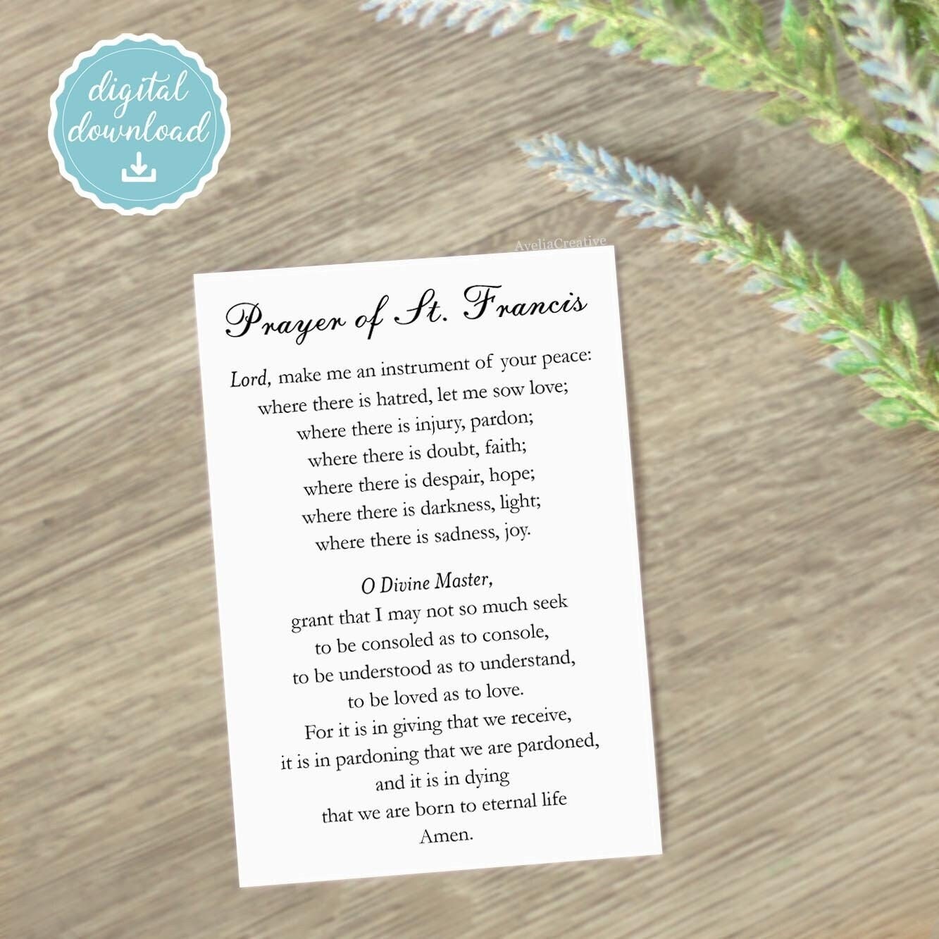 Printable Card Prayer of St. Francis , Instant Download, Saint Francis ...