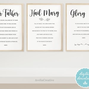 Our Father Hail Mary Glory Be Prayer Wall Art, Instant Download, Set of 3 Catholic Prayer The Holy Rosary Printable Art 8x10, 11x14, 16x20