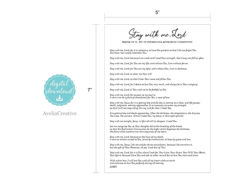 Stay With Me Lord Printable Prayer Card, Instant Download, Prayer Card ...