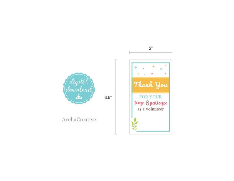 Printable Gift Tag for Volunteer, Instant Download, Thank You for Your ...