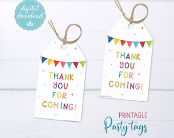 Thank you For Coming printable party tag, Instant Download, Thank you gift tags, Party Favor Tags, Kids Birthday Party loot bag tags