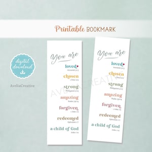 You are loved printable bookmark, Instant Download, Bible verse affirmation bookmark, You are a child of God, you are chosen, you are strong