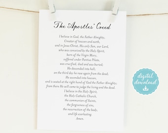 The Apostles Creed Printable, Instant Download, Catholic Prayer Wall Art, I Believe in God the Father Almighty, Christian Home decor