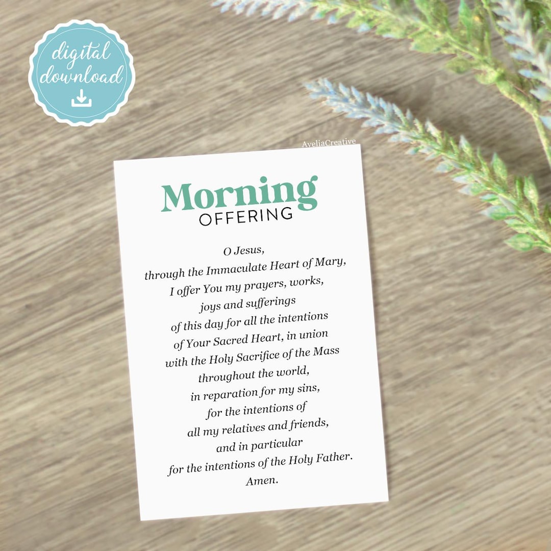 Morning Offering Prayer Card, Instant Download, Printable Catholic ...