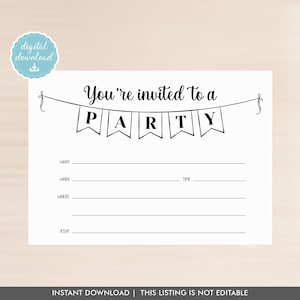 Party blank invitation, Instant Download, Fill-in Invitation, youre invited Printable Invitation, birthday invite, party invitation