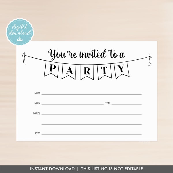 Party blank invitation, Instant Download, Fill-in Invitation, youre invited Printable Invitation, birthday invite, party invitation