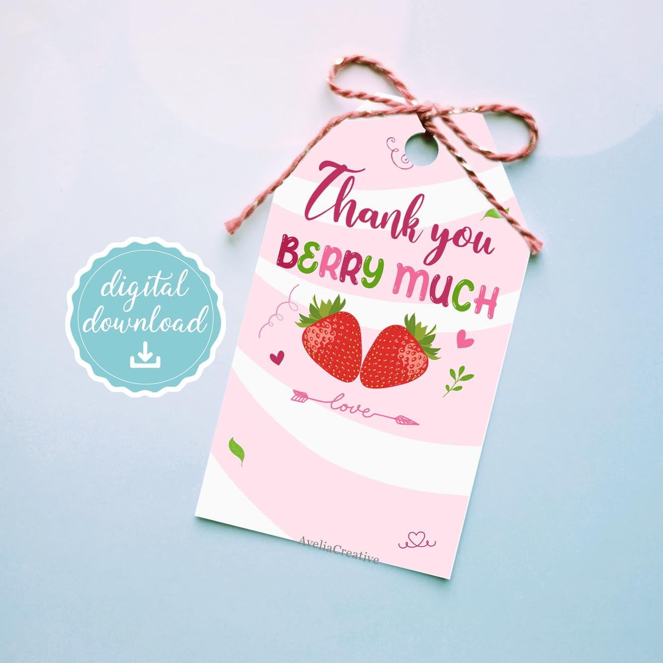 Thank You Berry Much Gift Tags, Instant Download, Berry Much Pink Tags ...