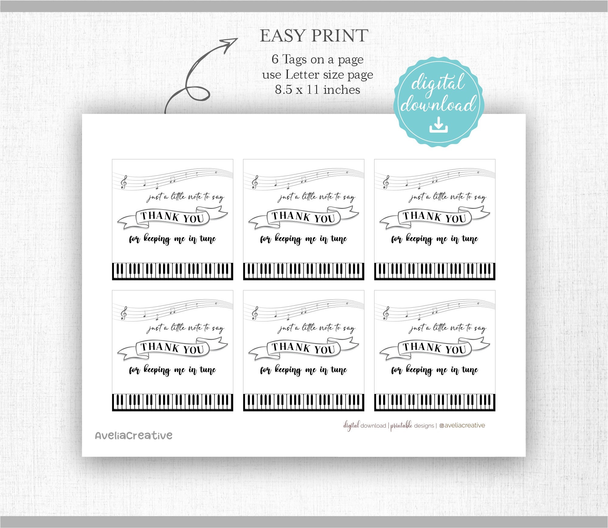 Music Teacher Gift Tags, Instant Download, Printable Piano Teacher Tags ...