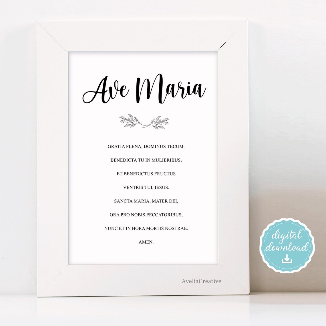 Ave Maria Wall Art, Instant Download, Hail Mary Latin Catholic Prayer ...