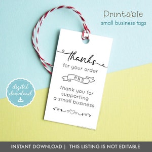 Thanks for your order tag, Instant download, small business tag, shopping small shopping local, supporting small business printable tag