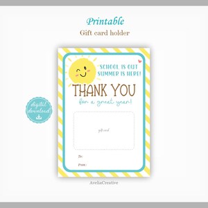 Printable Gift Card Holder, Instant Download, End of the School Year ...