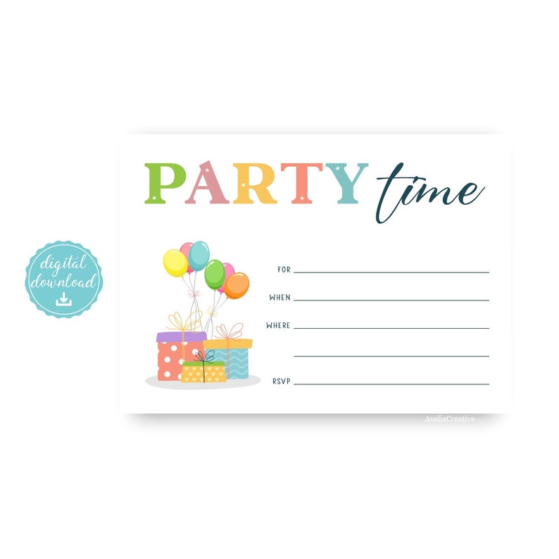 Party Time Invitation, Instant Download, Blank Invitation, Fill-in ...